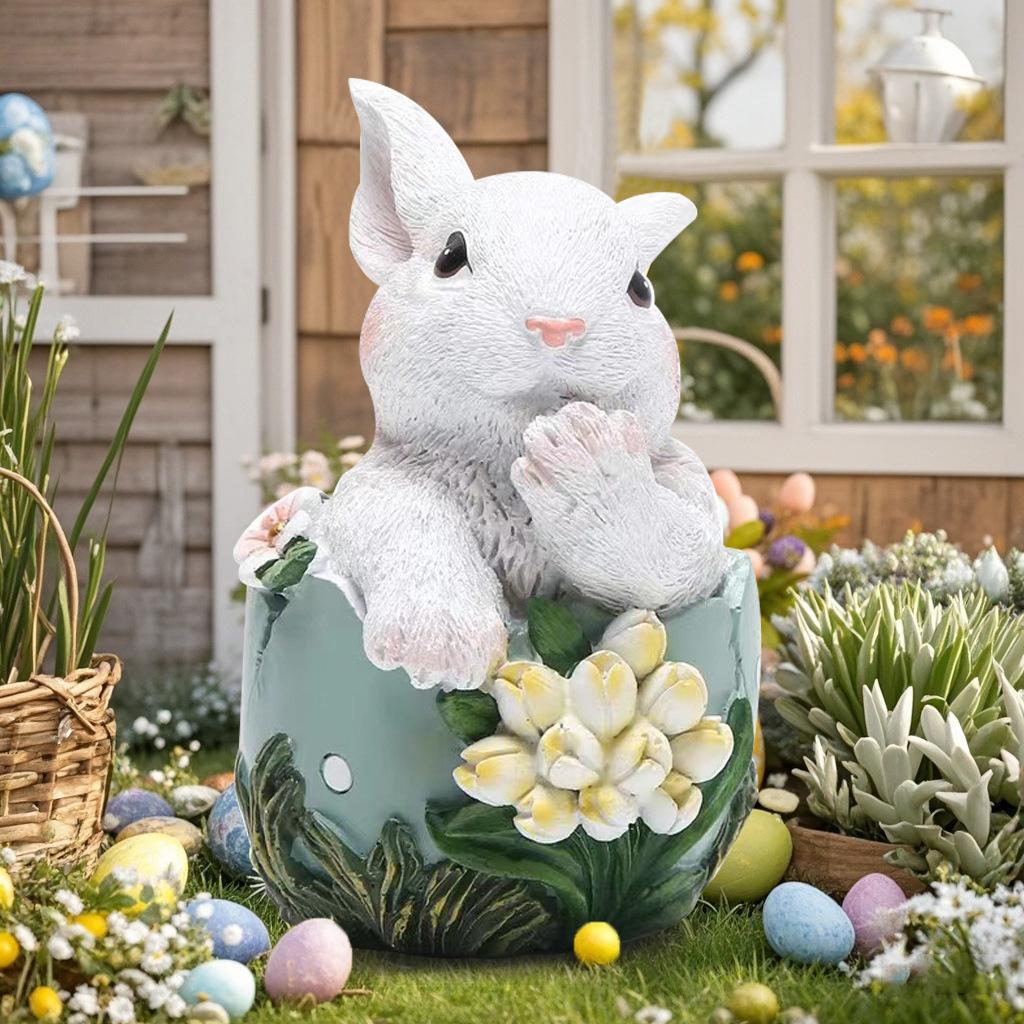 Estátuas Fofas de Coelho de Páscoa Coelho de Resina Feito à Mão Decoração com Ovos Cenouras para Mesa Casa Festival Festa Decoração de Primavera Decoração de Casa