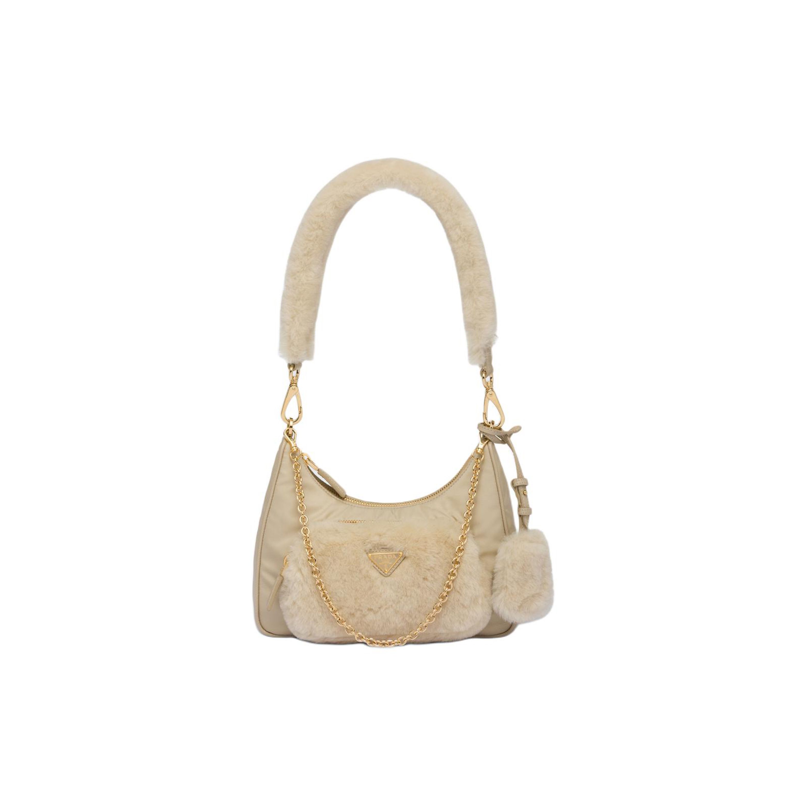 

Prada Enamel Metal Triangle Logo Zipper Closure Recycled Nylon And Shearling Tote Shoulder Bag Women bags Desert-Beige 1BC198_K4D_F0F24_V_JOO Basic Set (Bag+Dust Bag)