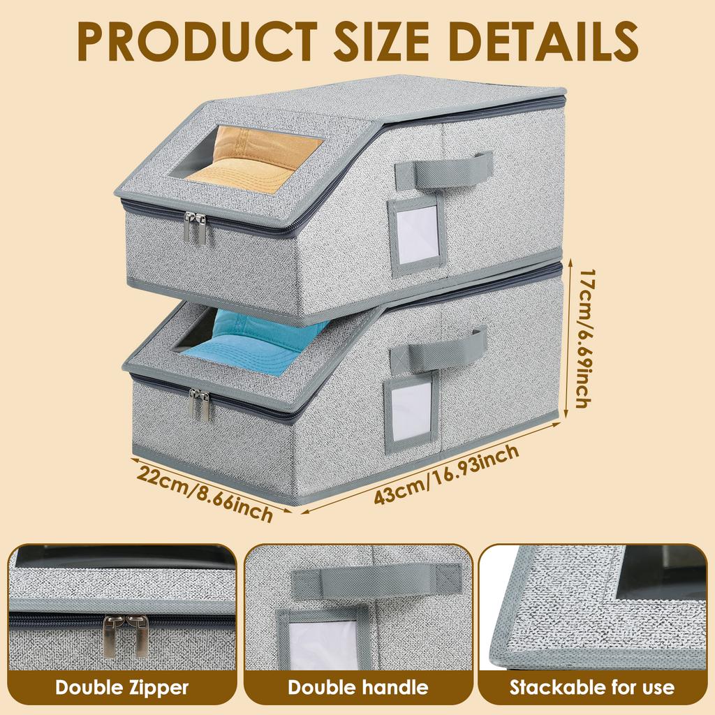2 Pcs Stackable Hat Storage with Lid and Clear Window  Large Capacity Hat Organizer Total Holds Up to 24 Caps for Home Storage