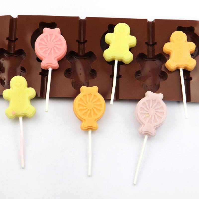 6 Hole Cute Gingerbread Man Candy Silicone Lollipop Mold Food Grade Chocolate Molds DIY Cake Pastry Decor Kitchen baking tools