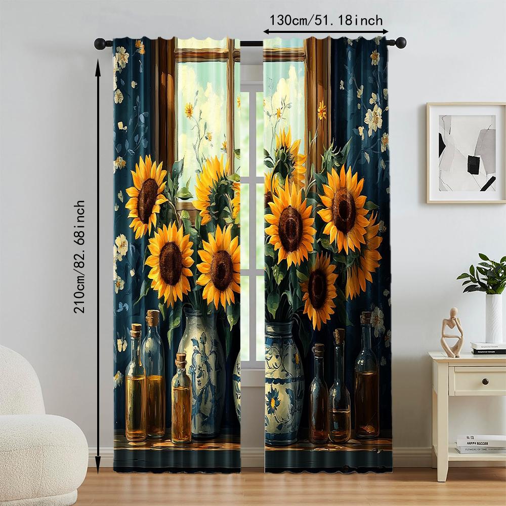 Set Of 2 Versatile Polyester Transparent Curtains Home Decoration Sunflower Theme Use Bedrooms Living Rooms Curtain Ideal For Room