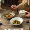 Japanese Retro Ceramic Dinnerware Set: Threaded Salad Bowl, Serving Plate & Coarse Pottery Rice Bowl
