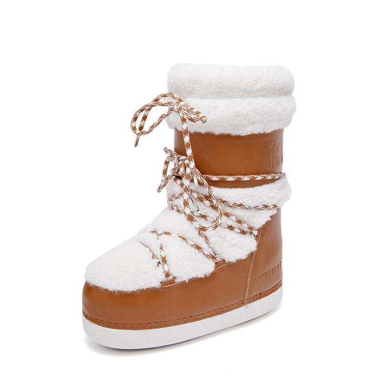 Waterproof European small size snow boots women's 2025 winter new thickened thermal sleeve cotton boots non-slip and wear-resistant moon