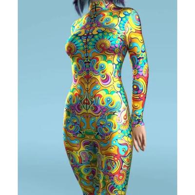 Moroccan Style Image Pattern Zentai Sexy Women Cosplay Punk Jumpsuit Costume Holiday Party Fancy Performance Bodysuit Romper