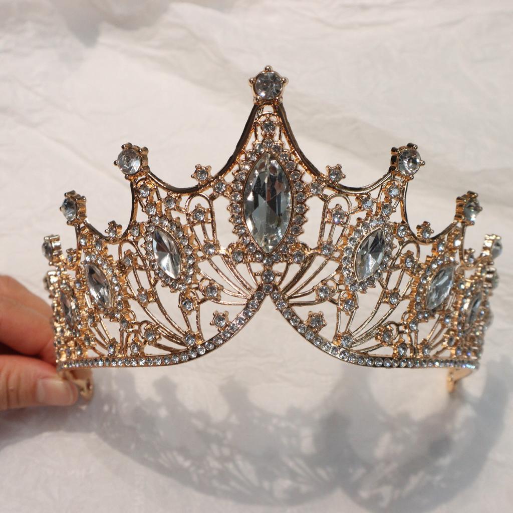 European and American Retro Baroque Crown Large Horse Eye Water Diamond Crown Headband  Wedding Updo  Alloy Accessories