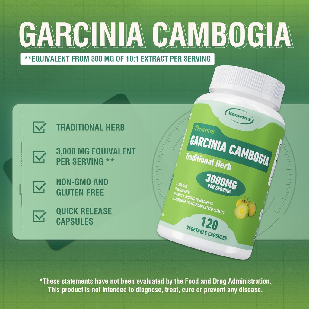 Capsule di Estratto di Garcinia Cambogia Premium, 3000 mg per Porzione, Aiuta a Stimolare il Metabolismo, 120 Capsule