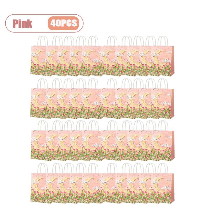 10-40PCS Valentines Themed Oil Painting Kraft Paper Bag with Handles for Milk Tea Bakery Takeout Student Gift Packaging