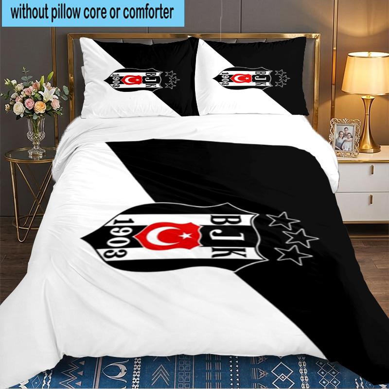 Besiktas Istanbul Voetbalclub 3-delige beddengoedset, Ideaal voor 1 dekbedovertrek en 2 kussenslopen, Perfect voor fan cadeau, Ideaal voor Slaapkamer, Studentenkamer