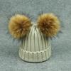 High Quality Winter Knit Hat with Raccoon Fur Ball On the Top Fax Fur Pom Pom Custom Winter Hats Plain Beanie Hat