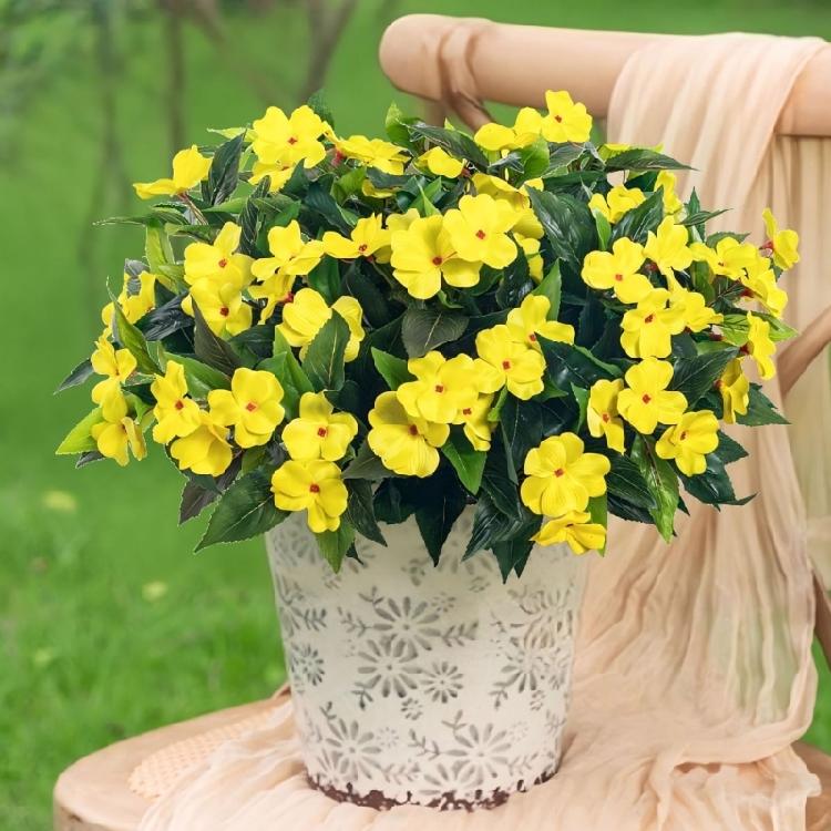 Pack of 2 Artificial Impatiens Balsamina Flowers Realistic Floral Arrangements Silk Stems for Tabletop Displays