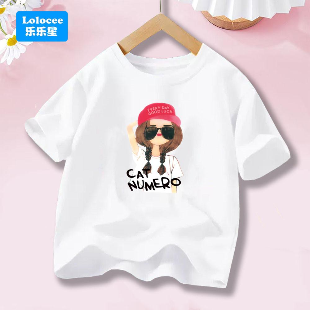 Good Luck Cool Girl Holiday Party Tee Shirts Children Fashion Short Sleeve Tops Cartoon Printed Summer Toddler Clothes NHMJ1