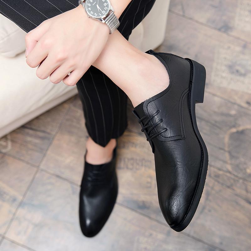 Spring and summer trend Korean version of pointed leather shoes soft leather breathable and comfortable business casual leather shoes boys retro wor
