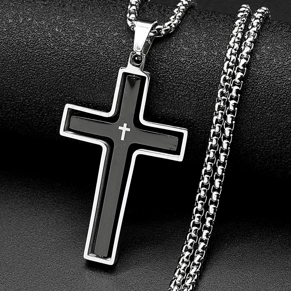 Christian Two-Tone Double Rotatable Cross Stainless Steel Jesus Amulet Pendant Necklace for Women Men Gold Color Chain Jewelry