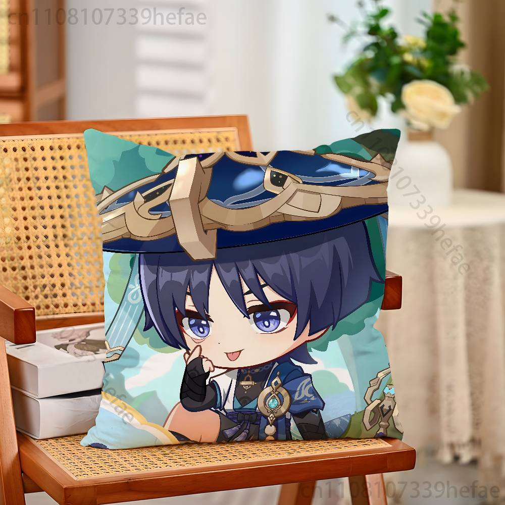genshin impact wanderer chibi Throw Pillow Case For Decoration 30cm 50cm 55cm Square Home Pillowcase Case