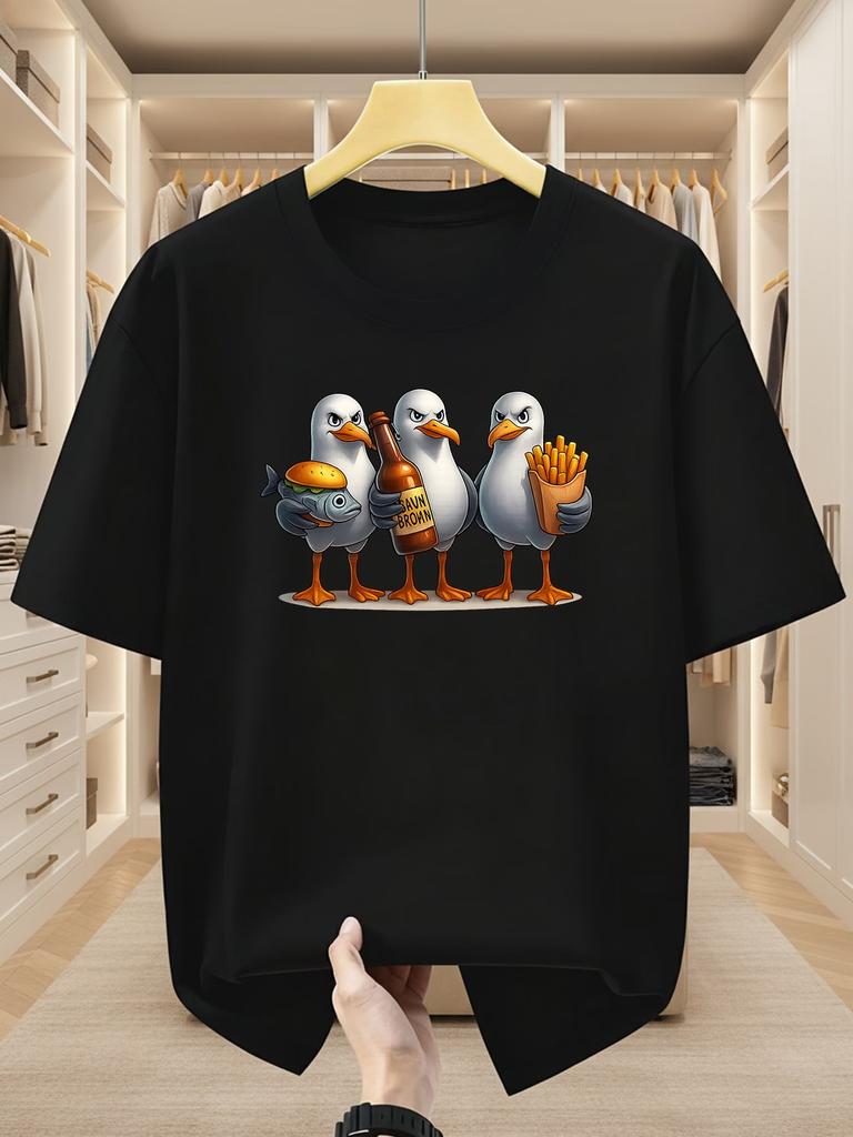 Summer Boys Girls Funny Cartoon Three Seagulls Holding Food T Shirt Kid Baby Youth Unisex Unisex Tee Oversize Streetwear Casual top