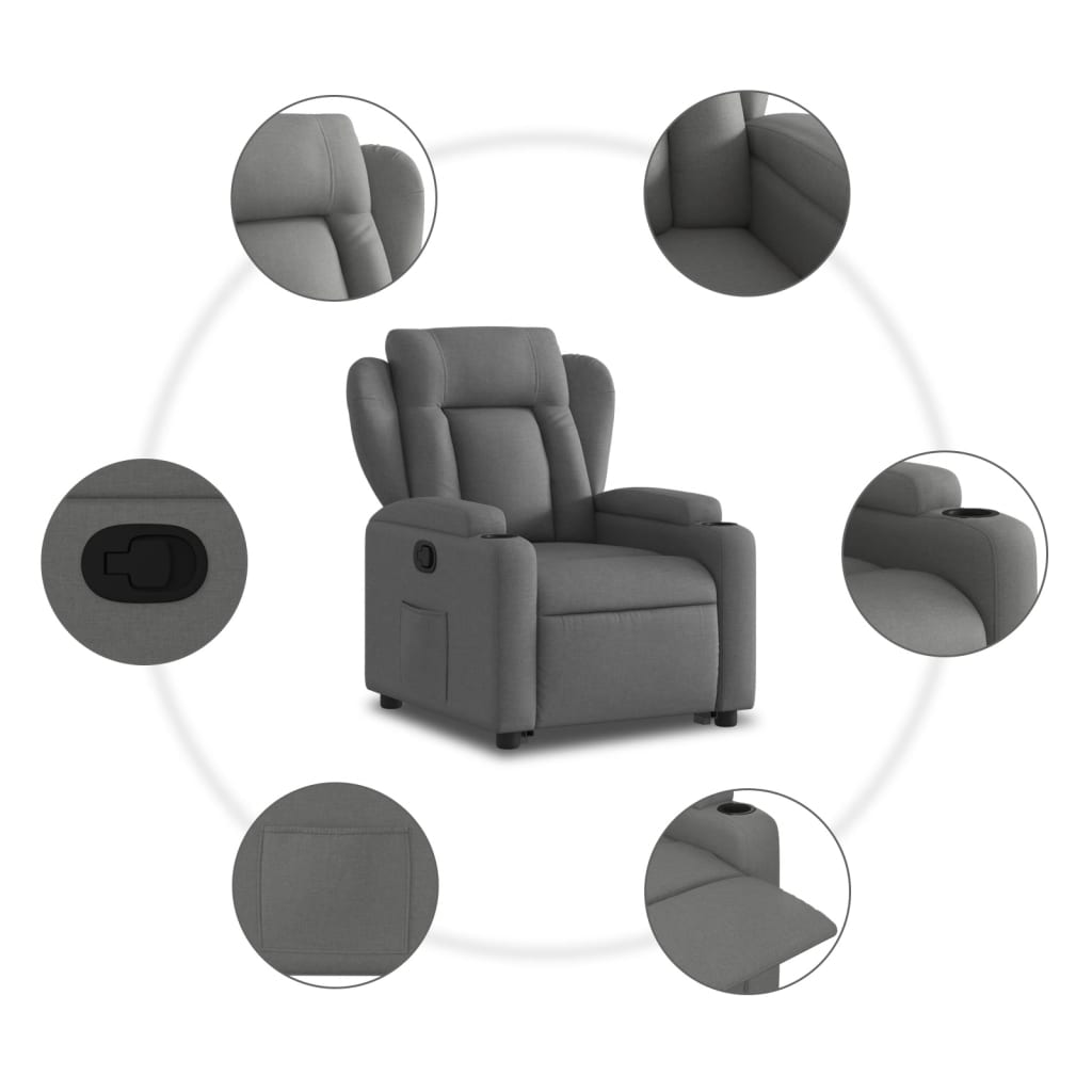 Vidaxl Lift and Tilt Recliner, Dark Grey, Fabric Upholstered