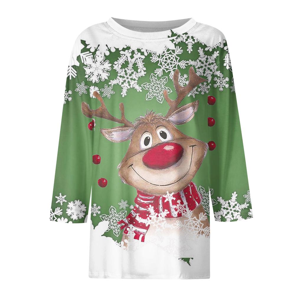 Mote Casual Rund Hals 3/4 Erme Løs Trykket T-skjorte Dame Topp