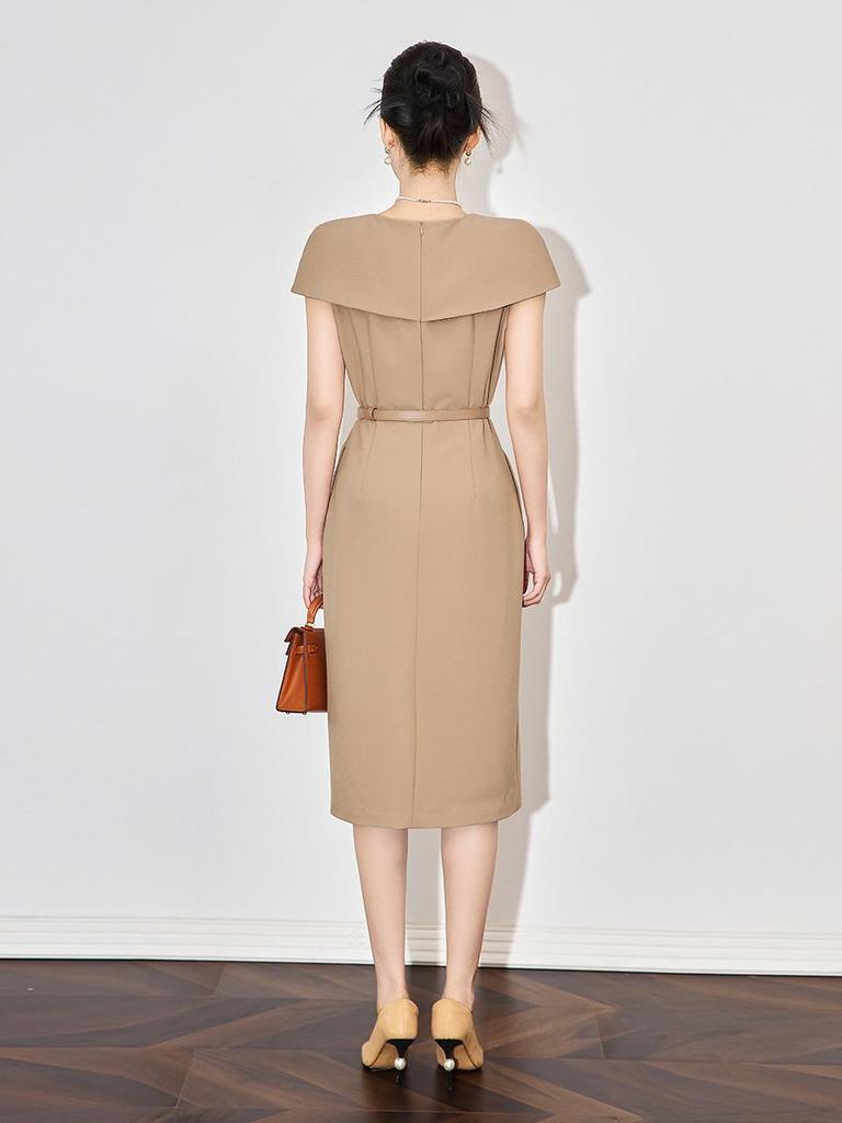 French Style Cape Dress: Short Sleeve, Waist-Slimming, Light Luxury