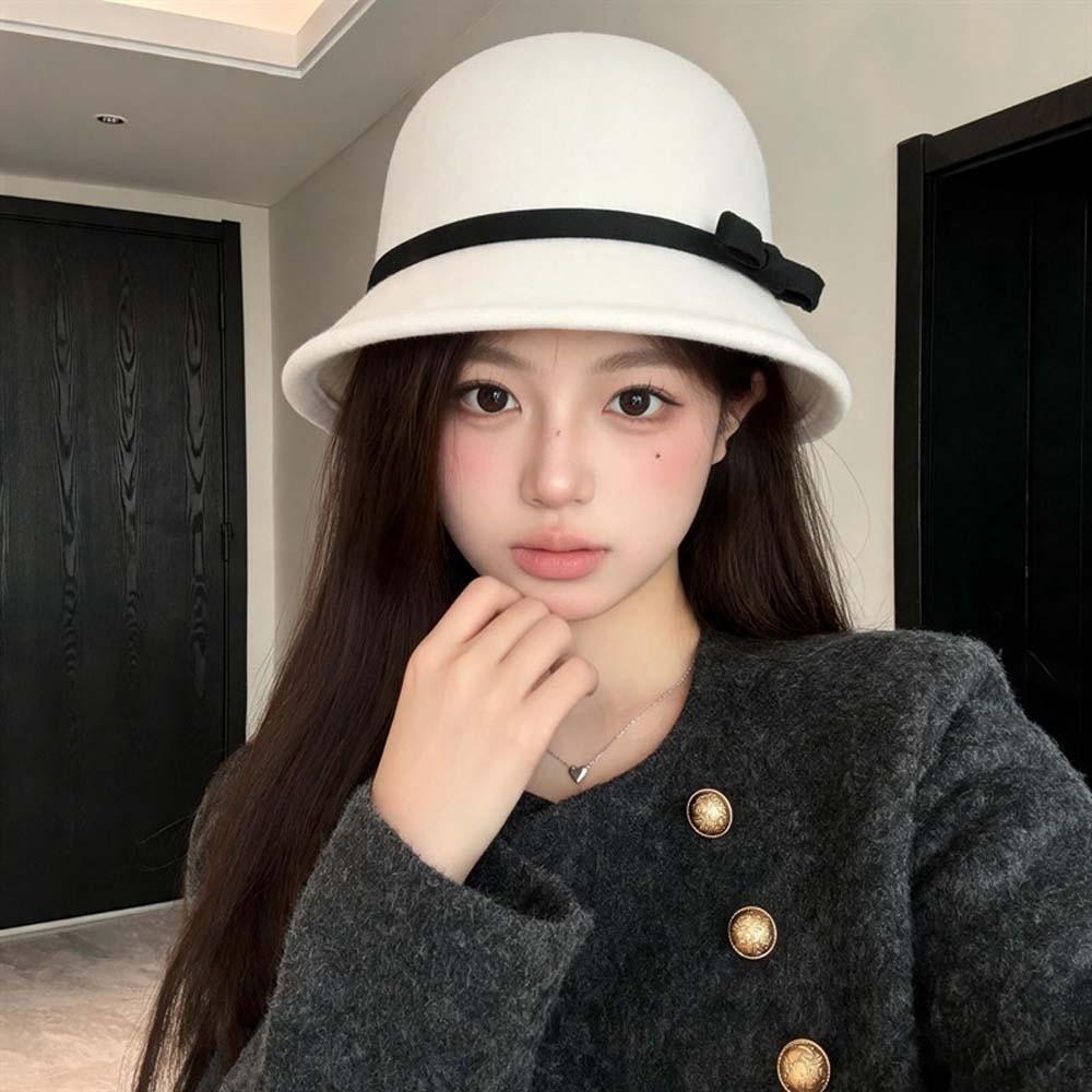 Koreanischer Stil Retro Glockenhut Warmer Fleece Elegante Schirmmütze Vintage Fedora Kappe Fotoshooting