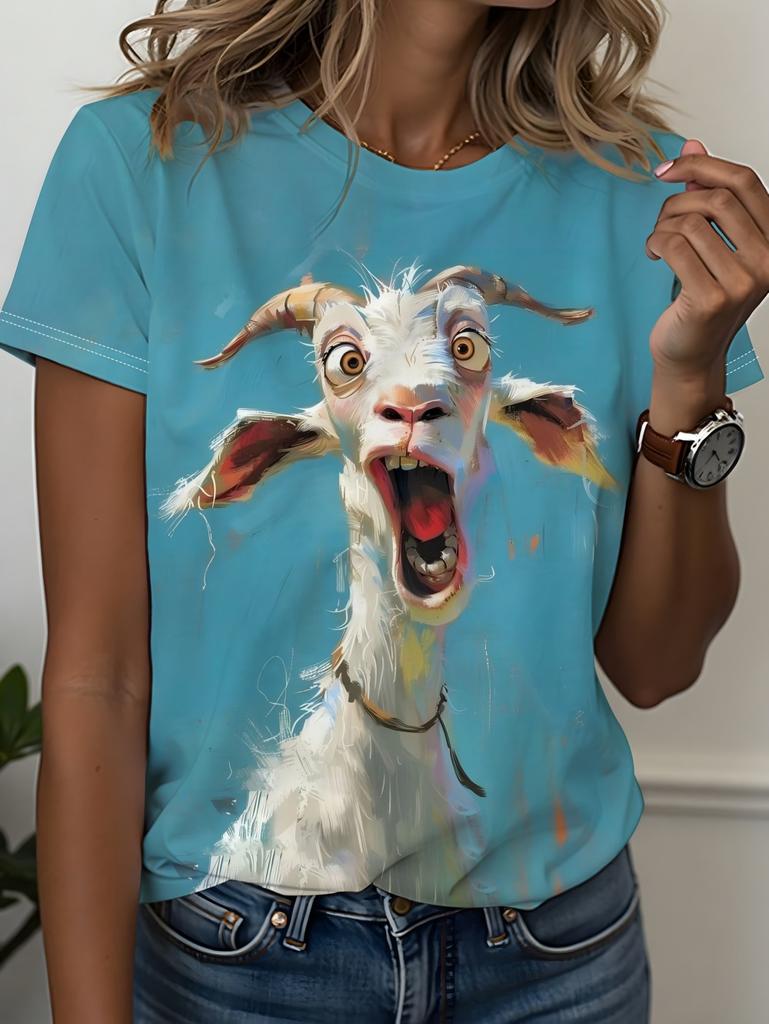 New Funny T-Shirt for Women 3D Print Cute Animals Graphic T-Shirts Summer Short Sleeves Round Neck Tops Casual Women's Clothing