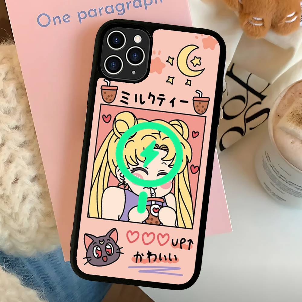 S-Sailors Anime Moon Magnetic Phone Case For IPhone 16 15 14 13 12 11 17 Pro Max Plus Wireless Charge Cover