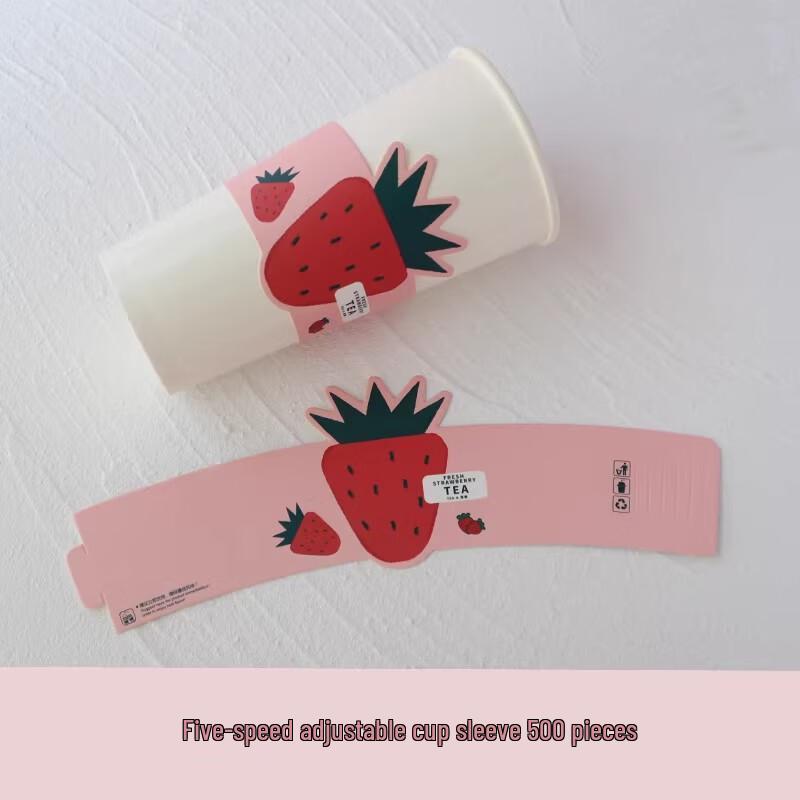 ShengbiLai Disposable Milk Tea Paper Cups with Strawberry Sleeves