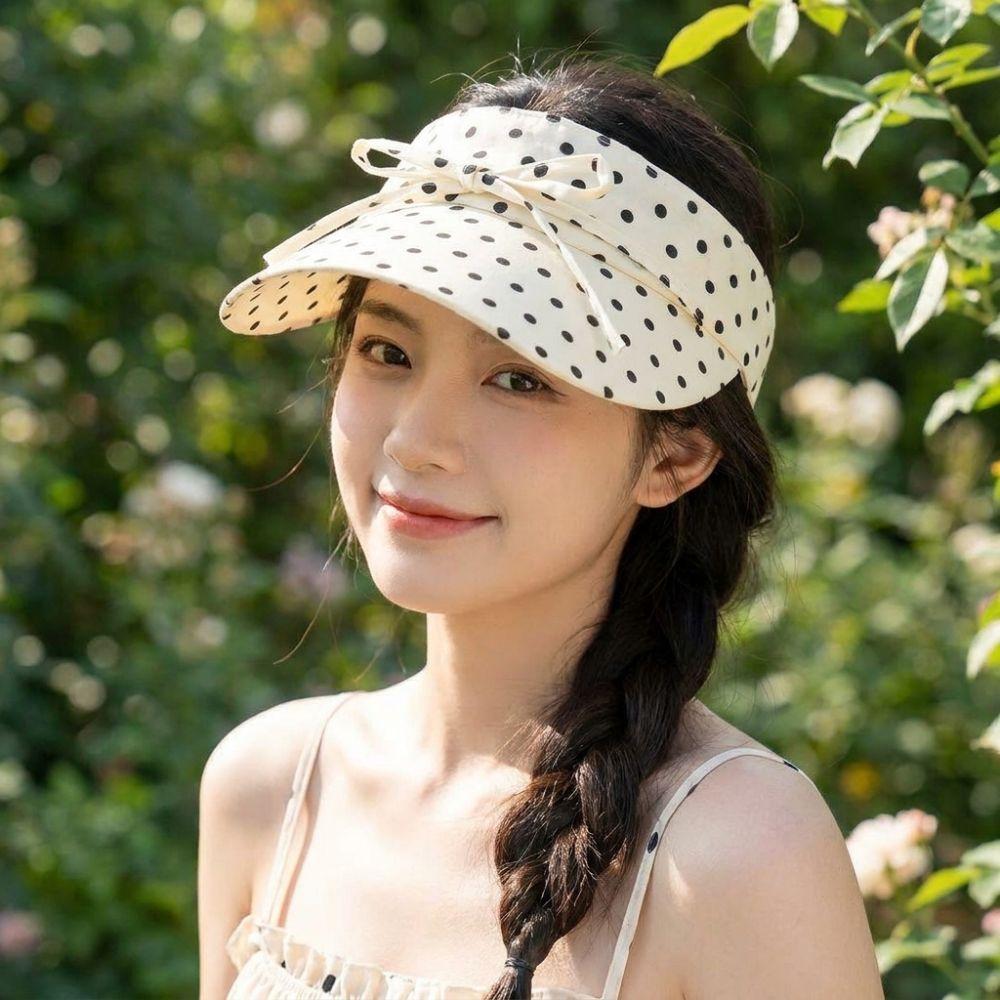 Bow Decor Sun Hat Polka Dot Duckbill Cap Sweet Visor Hat  Outdoor Travel Beach