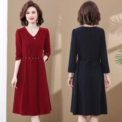 Elegantes mittellanges Kleid für Frauen mittleren Alters - Slim Fit, stilvolle Frühlings-/Herbst-Bankettbekleidung für Hochzeiten