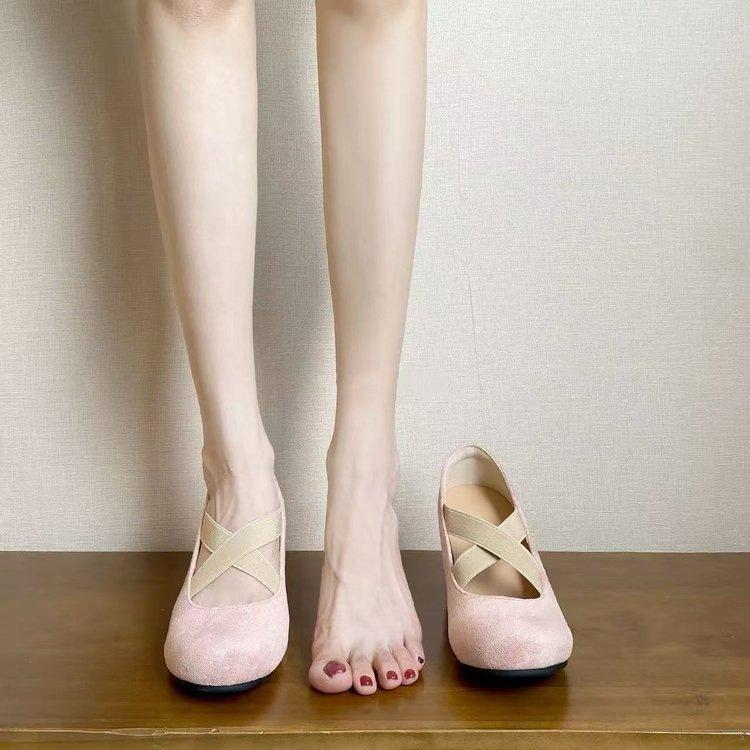 8Cm small man inner height increase Mary Jane shoes women's shoes 2025 autumn retro French cross-strap ballet shoes