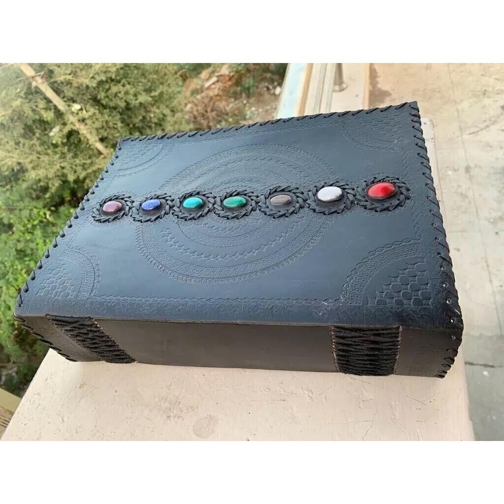 Embossed Seven Stone Leather Journal Unlined 10x13 Inch Leather Diary Sketchbook