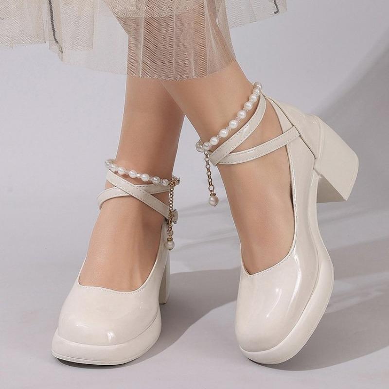 Fashion New Women Pumps Shoes Fashion Cross Strap Ladies Shallow Dress Mary Jane Shoes Female Elegant High Heel Footwear Platform Heels
