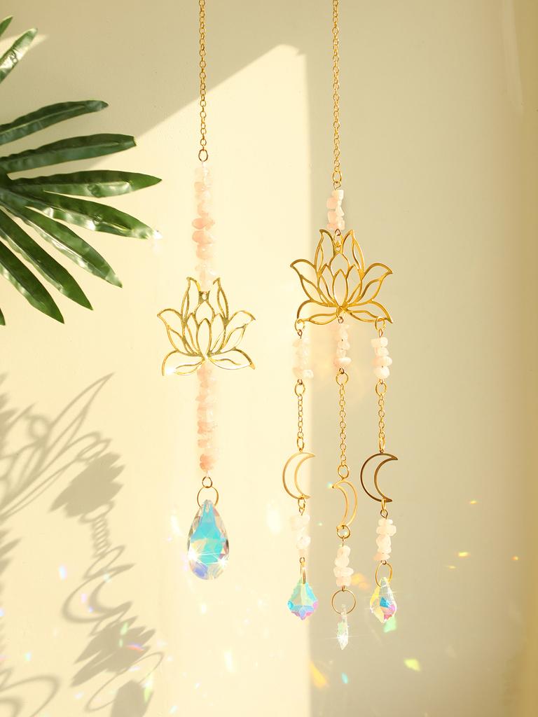 2 Pcs Crystal Sun Catcher Lotus Pink Purple Hanging Decor Rainbow Maker Suncatchers Crystals Stained Glass Garden Outdoor Decors
