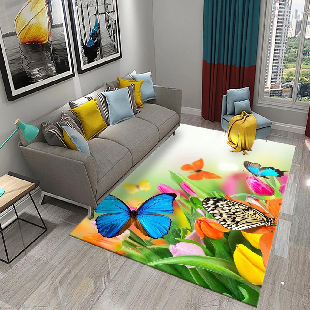 3D Colorful Butterfly Carpet Bedroom Entrance Door Decor Mat Indoor Carpets Living Room Floor Mats Bathroom Non-slip Area Rugs