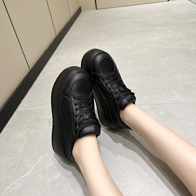 Pantofi albi mici cu talpă groasă, pantofi sport casual noi de primăvară pentru femei, pantofi muffin, pantofi de damă cu șireturi pentru placă, cu înălțime mică