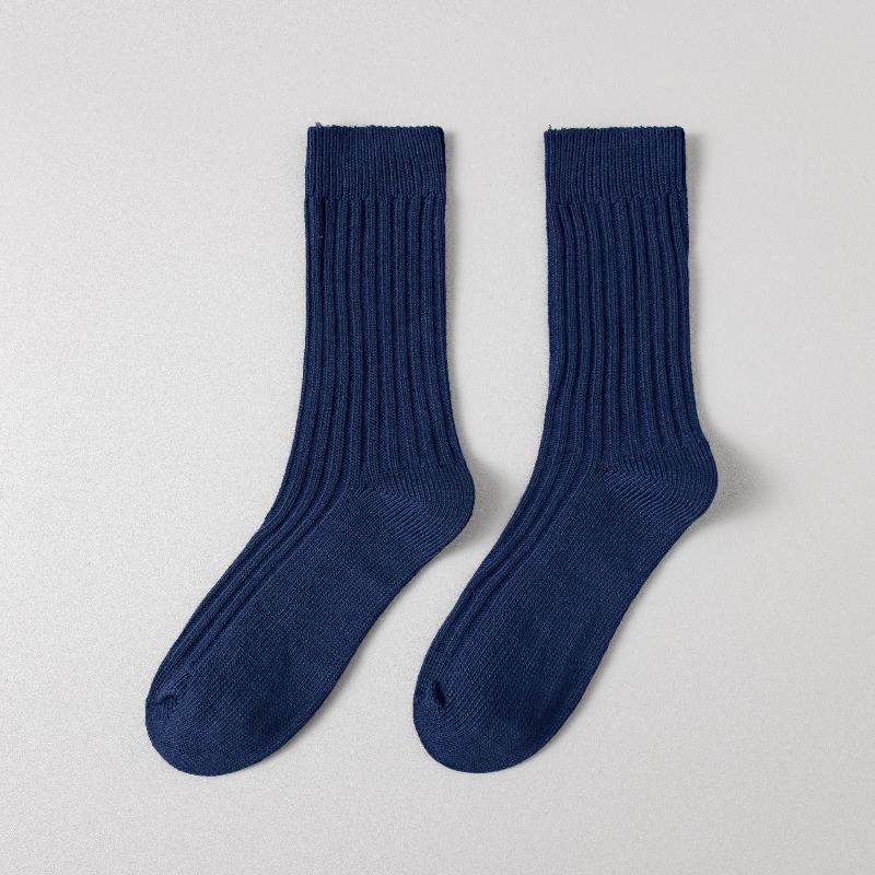 Sock Men's Autumn-Winter Double-Stitch Thick Thread Mid-Calf Socks Solid Color Retro Versatile Long-Sleeved Socks Cotton Sport Men's Socks