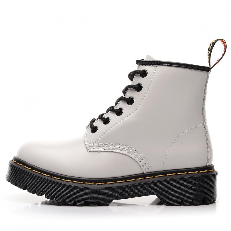 Locomotive Boots Women's 6-hole Open-edged Beads Medium Thick-soled Couple Short Boots Men's and Women's Boots Hard Leather Round