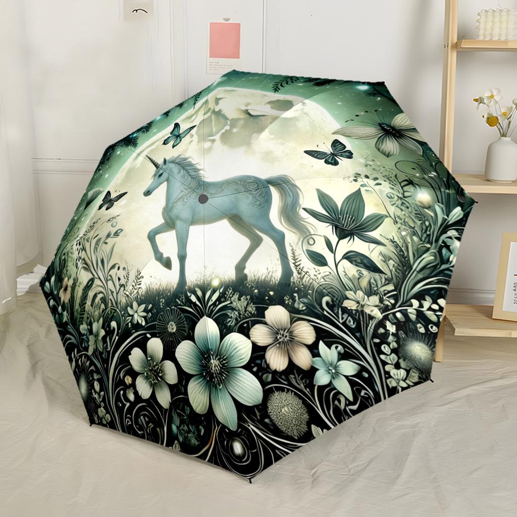 Astral Magic Forest Unicorn Portable Automatic Umbrella Compact 8 Rib Design Durable Plastic Iron Perfect for Outdoor Adventures Fashionable