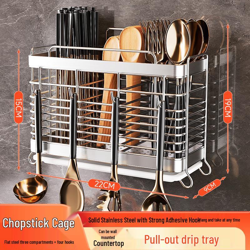 Wall-Mounted Stainless Steel Kitchen Utensil Holder for Chopsticks, Knives, and Forks