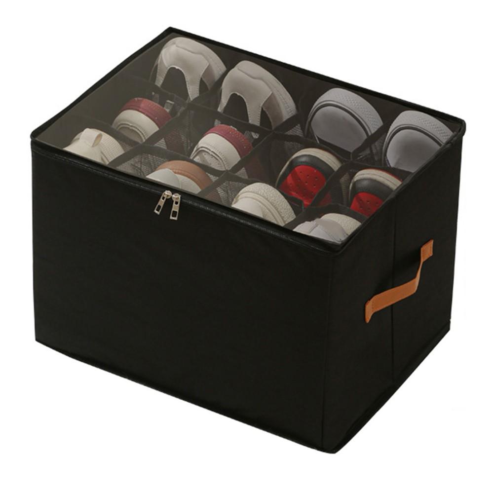 Foldable Fabric Shoe Organizer with 16 Dividers for Closet and Bed Shoe Storage