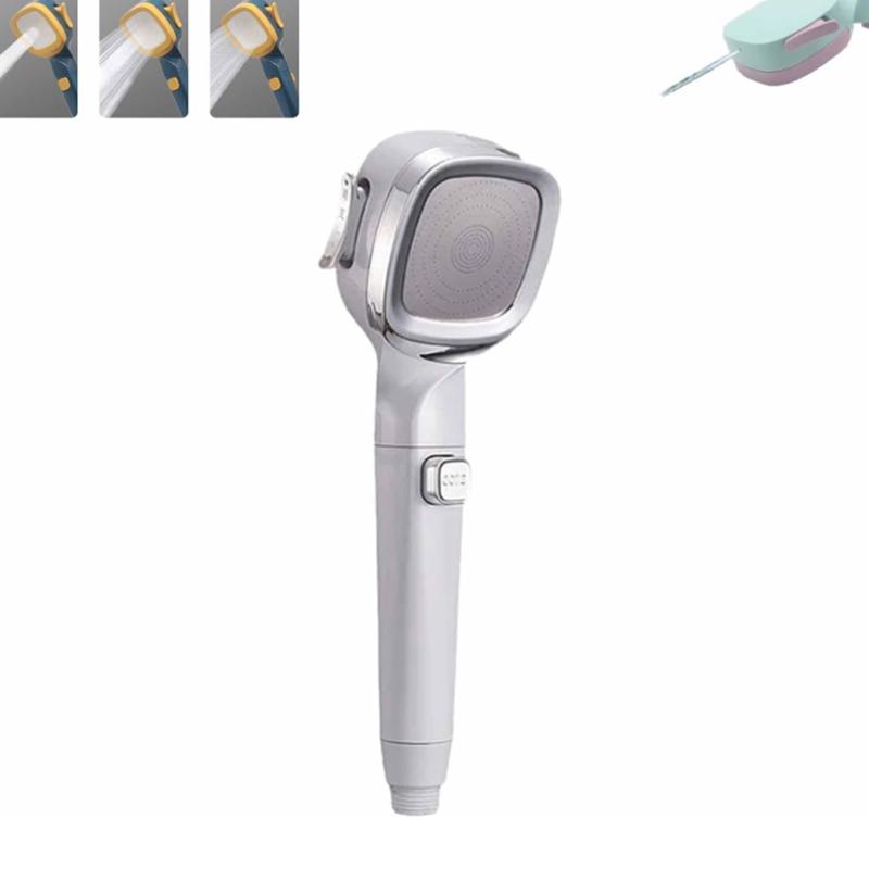4-mode Handheld Pressurized Shower Head with Pause Switch, Built-in Power Wash