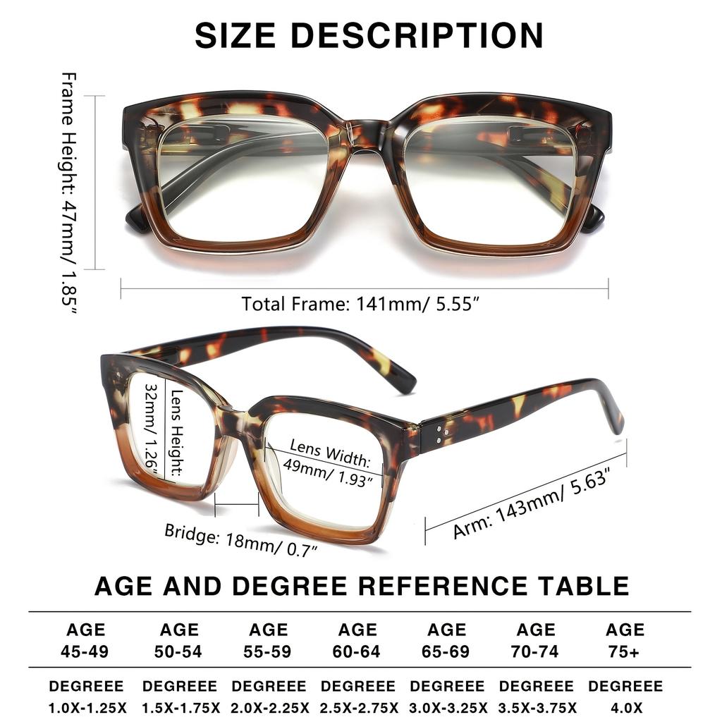 Multifocal Blue Light Blocking Progressive Reading Glasses with Round-Square Lenses for Presbyopia +1.0 To +3.0