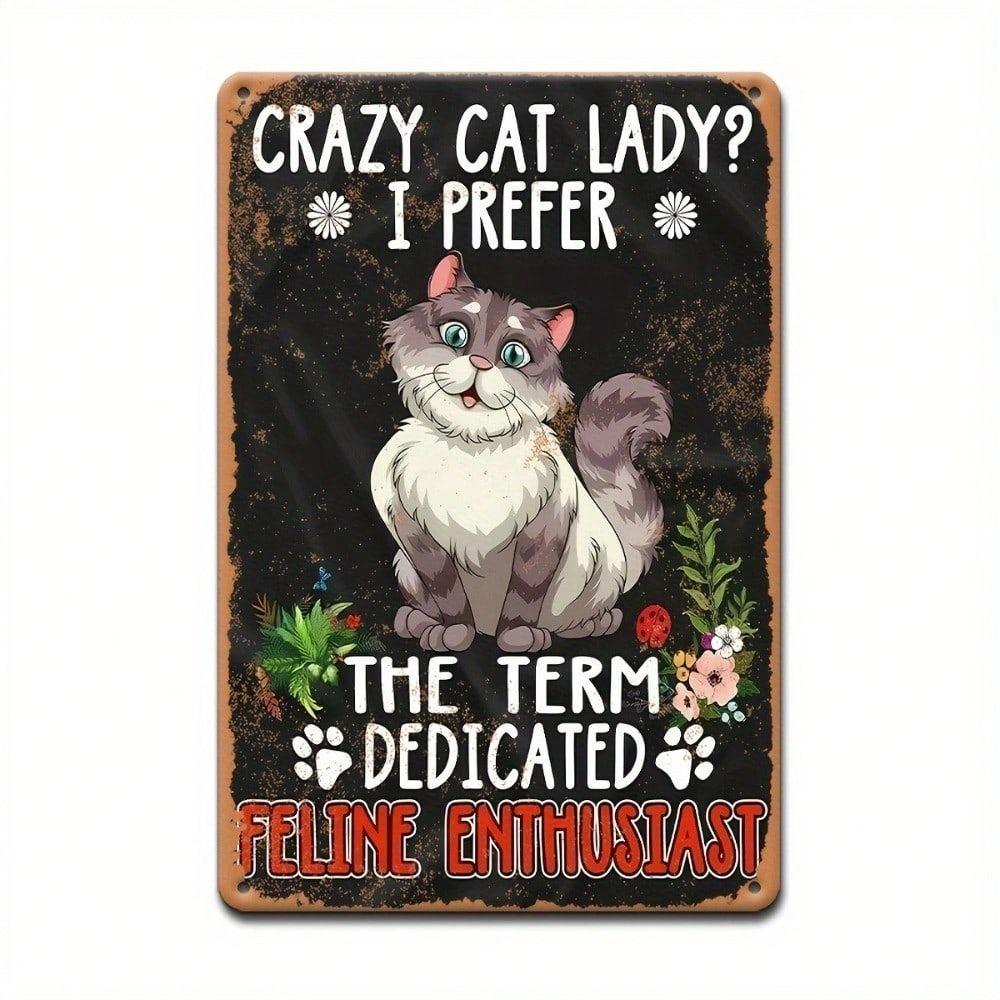 Funny Cat Lady Tin Sign Wall Art Retro Vintage Metal Painting Home Bar Decor