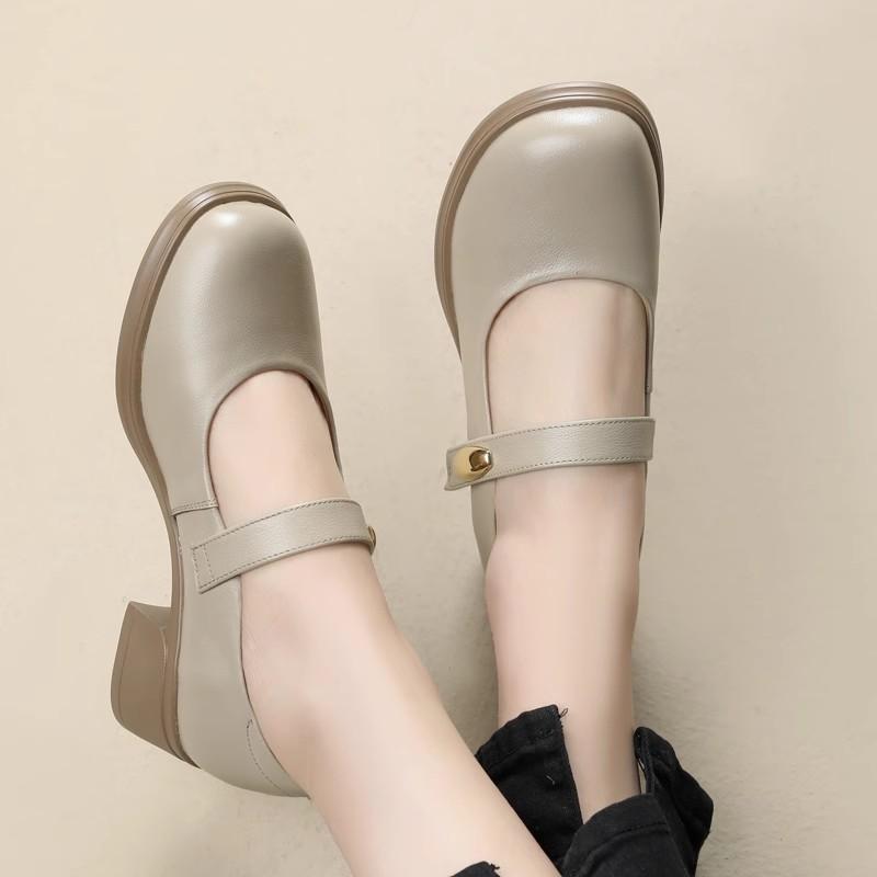 Mode GKTINOO 2025 Mode Damen Pumps Mary Jane Dicke Absätze Echtleder Schuhe Frau Frühling Herbst Plateau Büro Damen Schuhe