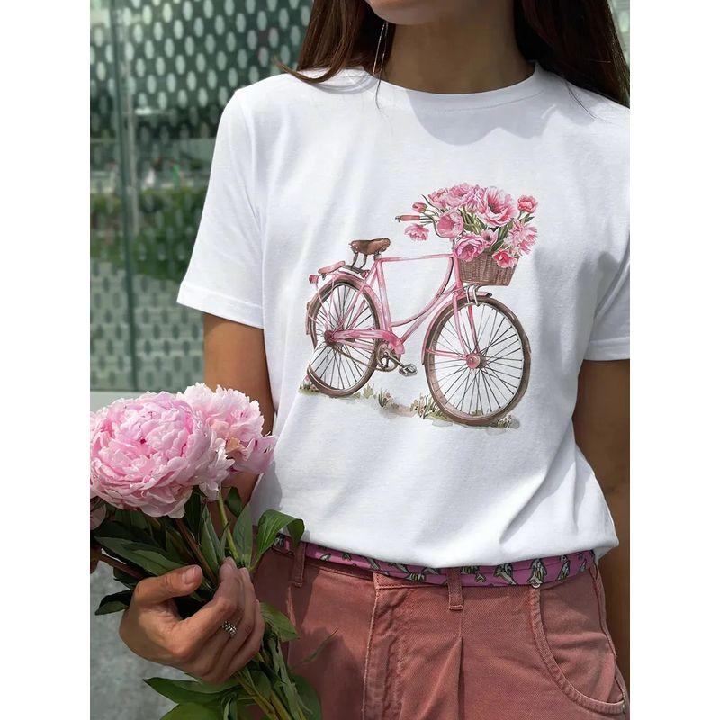 Western Style New Fashion Casual Loose Print Short sleeve Cotton T-shirt Top Women Printed T-shirt Top
