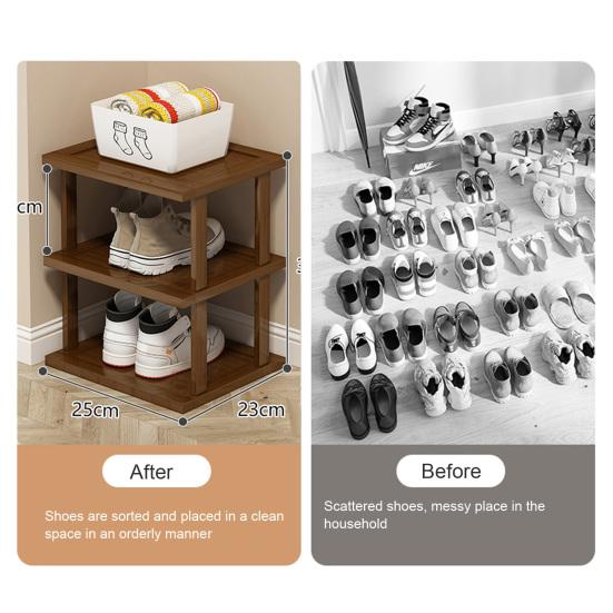 Bamboo Entryway Shoe Rack 3/5/7 Tiers Heavy Duty Wooden Free Standing Rustic Living Room Bedroom Closet Shoes Boots Organizer Corner Storage Shelf