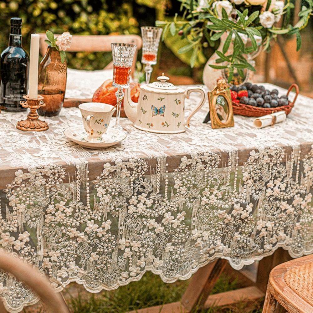 Embroidered Table Cover Organza Table Linen High-end French Lace Tablecloth  Wedding