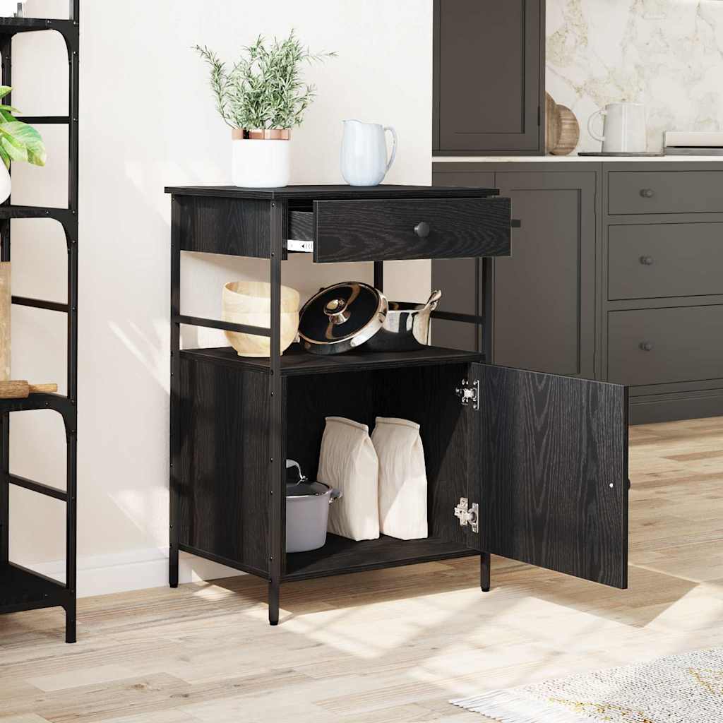 Kitchen Trolley Black Oak Effect 56 X 43 X 89.5 Cm
