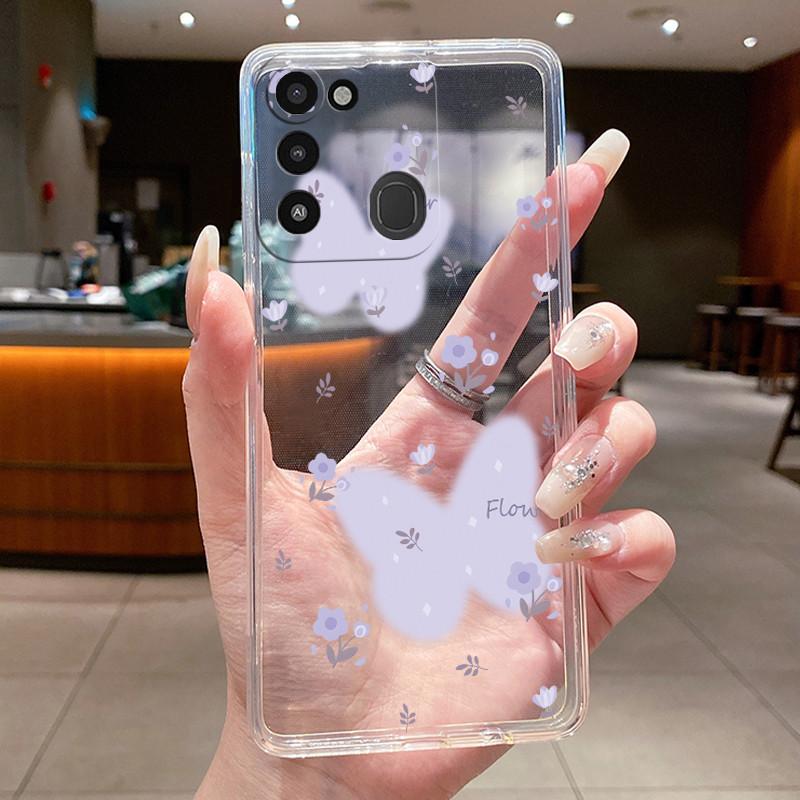 Back Cover For Tecno Spark 8C Case Clear Luxury Fashion Aesthetic Butterfly Flower Soft TPU Silicone Phone Case Tecno KG5k KG5j