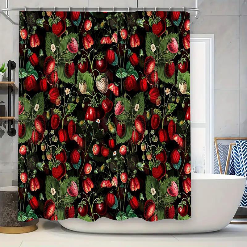 

Strawberry Shower Curtain Botanical Vintage Farmhouse Floral Pattern Decor Bathroom Set W60H190(CM)-1 Pcs