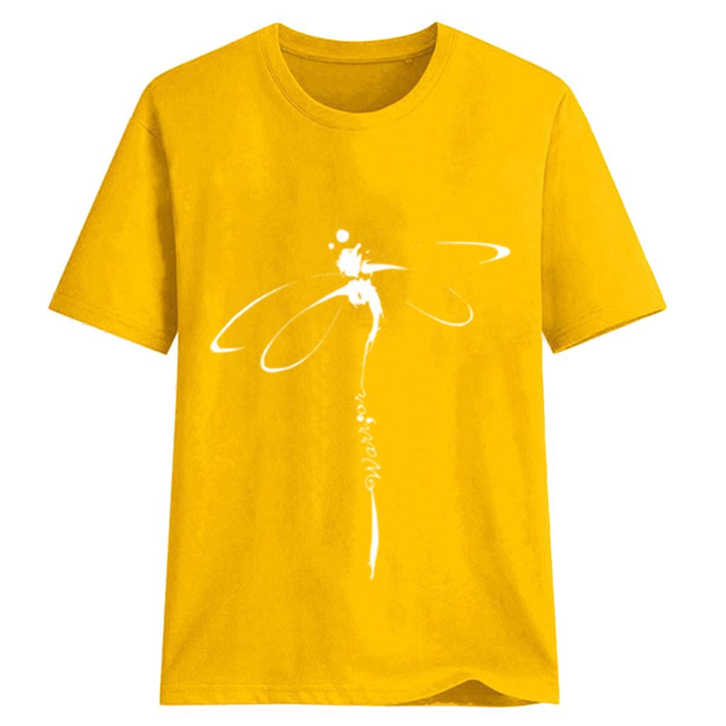 Tops Dragonfly Printed Original Collar Casual Base Shirt Short-sleeved Women's T-shirt Oversized T Shirt Clothes Tees